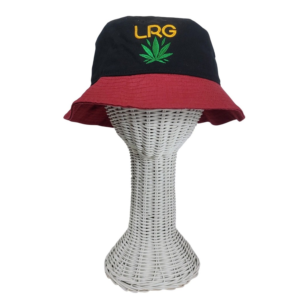 Lifted Research Group LRG Bucket Hat Black Red Embroidered Leaf Logo New